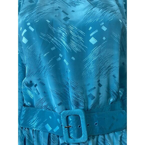 Vintage 80s Melissa Lane Womens Dress Sz 12 Turquise Secretary Midi Long Sleeves - Picture 5 of 10